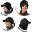EZPACE Fleece Ponytail Hat for Women with 3M Thinsulate Ear Warmer Running Gear Winter Cold Weather (Black)