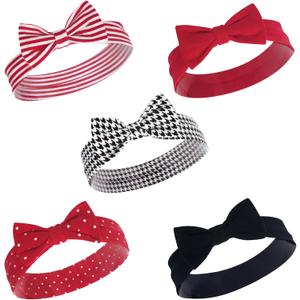 Hudson Baby Cotton and Synthetic Headbands, Size 0-24 Months (1 Count (Pack of 5), Red Houndstooth)