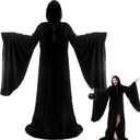 Tarpop 63 Inch Black Velvet Wizard Robe Witch Cloak for Women Renaissance Long Halloween Hooded Black Cape for Men Halloween Cosplay Costume