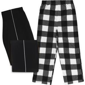 Mad Dog Boys Pajama Pants - Soft Fleece PJ Bottoms for Kids - Buffalo Plaid Lounge Pants, Warm & Comfy Microfleece 2PK Set (M)