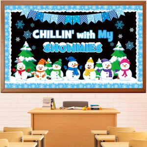 Winter Snowman Bulletin Board Set Winter Christmas Bulletin Board Classroom Decoration Snowman Tree Snowflake Cutouts School Home Window Wall Party Decor for Teacher( Chillin' With My Snowmies)