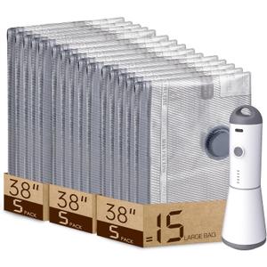 Vacuum Bags for Travel with Rechargeable air Pump, Carry-on Size Compression Packing Bags for Luggage and Suitcase, Space Saver for Clothes and Clothing 15 Large Size