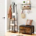 VASAGLE Coat Rack, Coat Stand with 3 Shelves, Hall Tree Free Standing with Hooks for Scarves, Bags, Umbrellas, Steel Frame, Industrial Style, for Entryway, Living Room, Rustic Brown and Black ULCR80X