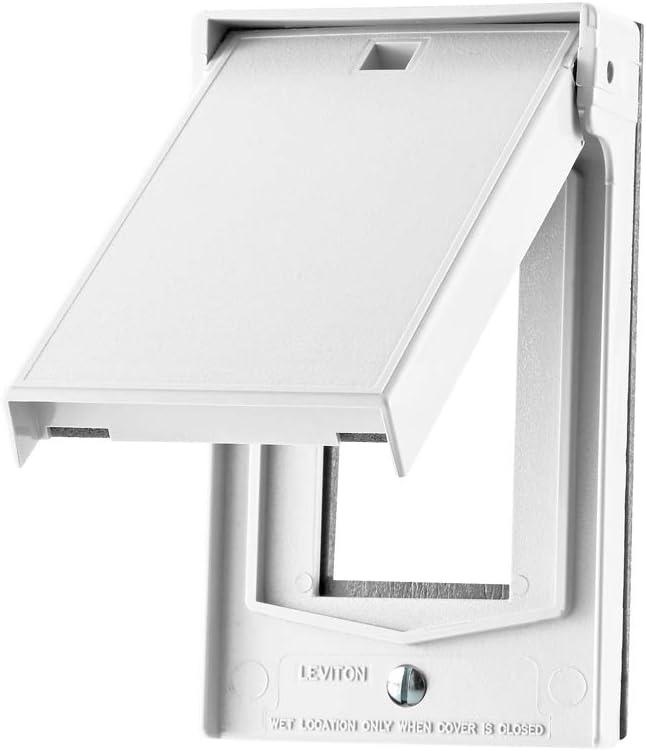 Leviton 1-Gang Decora Wallplate Cover, Weather-Resistant, Thermoplastic, Device Mount, Horizontal Self Closing Lid, 4996-W, White
