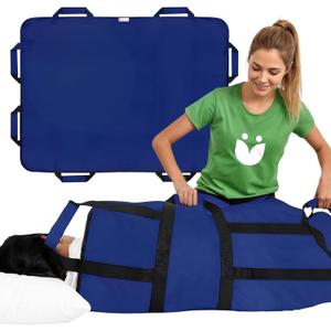 Positioning Bed Pad with 8 Reinforced Padded Handles - Washable Transfer Sheet for Lifting & Repositioning - Quick-Dry Patient Slide Blanket for Caregiver, Bedridden, Elderly - 48" x 40", Blue Ver 2