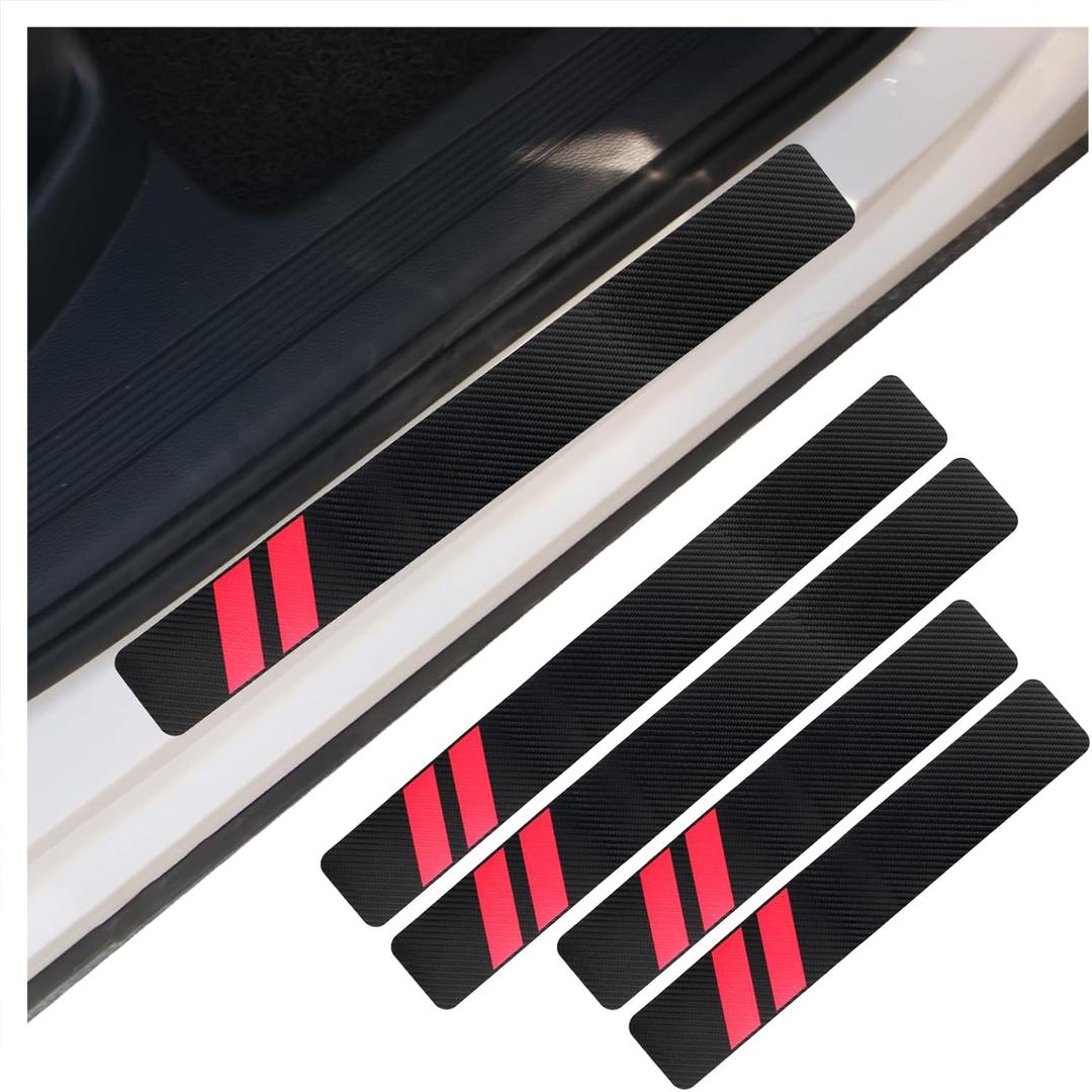 4PCS Car Door Sill Protector,Carbon Fiber Door Sill Protectors for Car Decorations & Scratch Protection,Universal Self-Adhesive Automotive Doors Entry Guard Cars Accessories