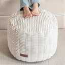 HIGOGOGO Pouf Ottoman Stuffed Round Modern Foam Filled Foot Rest Poufs for Living Room Chair Decorative 26 X 18 Inches Boho Relax Stool for Wedding Christmas Party, Beige