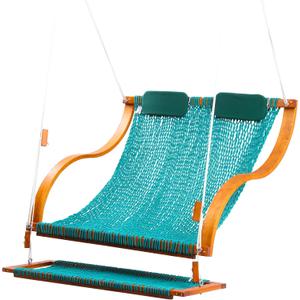 SANIWERKE Porch Swing for 2, Double Hammock Swing with Footrest & S-Armrest, Adjustable Hanging, Durable Rope Net&Thick Wood, 650LBS, 50" Wide, Luxe Reclining Duo Swing for Patio Porch(Honey Meadow)
