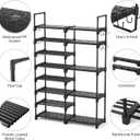 ROJASOP Shoe Rack Organizer, 8-Tier Metal Shoe Rack for Closet Entryway Garage, 26-32 Pairs Tall Shoe Boot Storage Shelf with 15 Hooks, Stackable Large Shoe Stand
