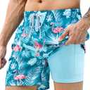2 x KBVOT Mens Swim Trunks with Compression Liner 7 inch Inseam 2 Pack Quick Dry Stretch Beach Shorts Bathing Suits Swimwear