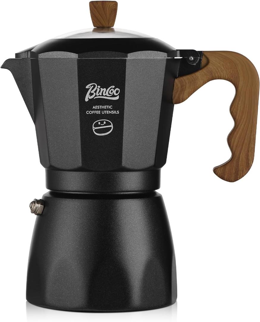 Bincoo Stovetop Espresso Maker, 4 Cups Moka Pot,Aluminum Espresso Coffee Pot Coffee Maker for Camping Travel (Black)
