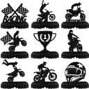 9 Pcs Dirt Bike Party Decorations Motorcycle Birthday Honeycomb Table Centerpiece Glitter Black Racing Theme Birthday Party Supplies Photo Booth Props
