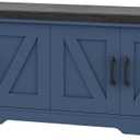 HOMSHO Farmhouse Shoe Storage Bench with 4 Barn Doors & Padded Seat Cushion, 47.2" Wide