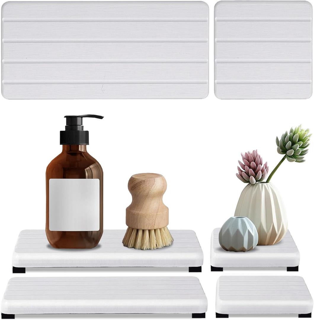 4PCS Stone Drying Tray for Bathroom Sink and Kitchen Counter, Fast Drying Diatomite Stones Soap Trays, Diatomaceous Coaster, Vanity Trays, Water Absorbing Stone Tray for Sink (White 4stripes)