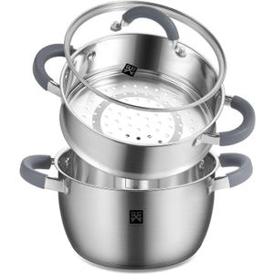 GOLDEN KEY 3.2 QT Steamer Pot With Lid - 2-Tier 18/8 Stainless SteelMultipurpose Steaming Cookware with Vegetable Steam Basket, Oven & Dishwasher Safe, Triple Bottom for Even Heating, Perfect for Dumplings, Seafood and Vegetables