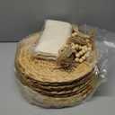 24 PCS Round Woven Placemats Set, 8 Boho Rattan Tablemats 13" Natural Water Hyacinth Farmhouse Place Mats with 8 Cotton Napkins, 8 Wooden Beads Napkin Ring for Kitchen Dining Table Decor