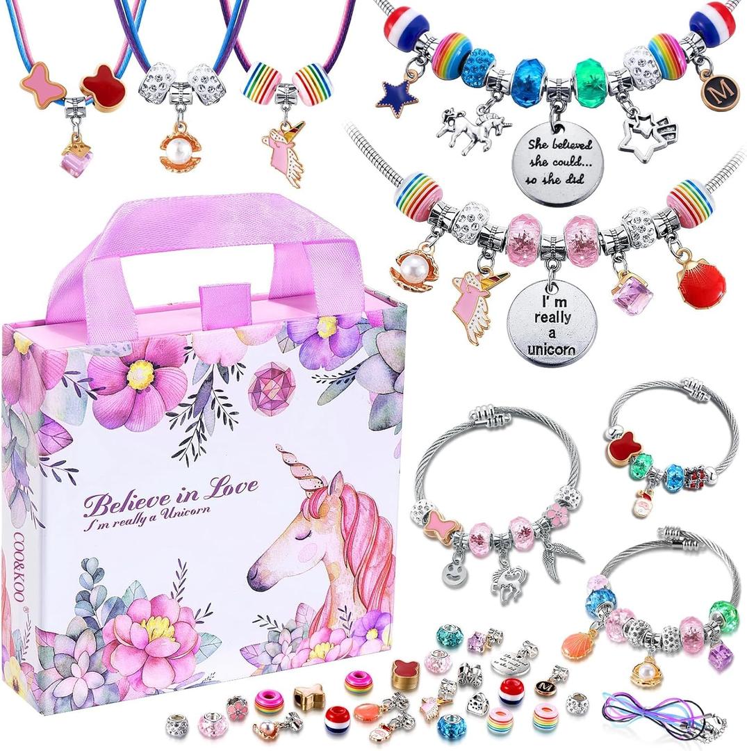 COO&KOO Charm Bracelet Making Kit, A Unicorn Girls Toy that Inspires Creativity and Imagination, Crafts for Girls Ages 8-12 with Jewelry Making Kit Perfect Gifts for 6 7 8 9 10 Girl Self-Expression