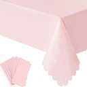 12 Pack Plastic Light Pink Tablecloth, Disposable Scalloped Edge Table Cloth Waterproof Rectangle Pink Table Cover for Birthday Bridal Wedding Baby Shower, 54 X 108 Inch