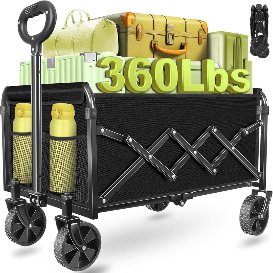 Wagons Carts Foldable - 360Lbs Collapsible Folding Wagon - Wagon Cart with Wheels Portable for Sports, Camping, Storage, Travel, Shopping (Charcoal)