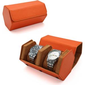 Watch Travel Hexagon Case Portable Organizer - Luxury Watch Hexagon Travel Box Recycled Leather Storage and Display for Men and Women(2Slot-Orange)