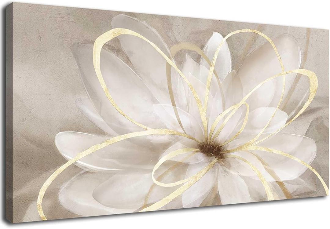 Kureful Canvas Wall Art for Bedroom/Gold Flowers Canvas Pictures/Modern Home Decorations for Living Room Kitchen Office 20x40 Inch