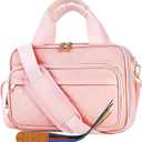 Bible Tote Bag with Ribbon Bookmark for Women & Men, Durable Leather Bible Cover w/Shoulder Strap and Handle, Large Capacity Multi-Pocket Bible Case, Elegant Gift for Church & Travel (A01-pink)