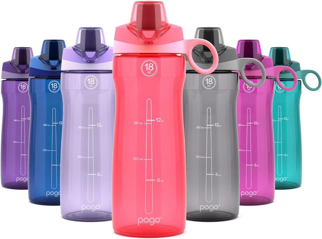 Pogo Plastic Water Bottle with Chug Lid and Carry Handle, Reusable, BPA Free, Dishwasher Safe, Perfect for Travel, School, Outdoors, and Gym | 18oz (Pink)