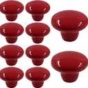 10Pcs Cabinet Ceramic Knobs, 1.5Inch/ 38mm Red Cute Drawer Knobs Round Dresser Knob Pull Handles with Screws for Cupboard, Wardrobe, Kitchen, Bedroom, Door, Kids' Room