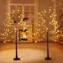 2 Pcs 4ft-96led Lighted Brown Birch Tree Artificial Warm White LED Lights Birch Trees for Home Indoor Outdoor Decor Thanksgiving Christmas Holiday Decor, 8 Modes of Lighting