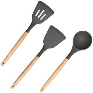 3 Pack Kitchen Utensils Set, Non-stick Large Solid Spatulas Spoons Turners,Silicone Cooking Utensils Set with Heat Resistance (Black)