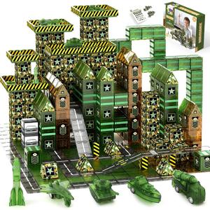TOY Life 58PCS Magnetic Tiles Military, Army Toys Building Set for Kids Ages 4-8, STEM Magnetic Building Blocks for Toddler 3-5, Educational Magnet Tile Army Men Base Set for Boys & Girls Ages 3+