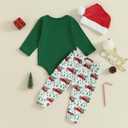 Baby Boy Christmas Outfit My First Christmas Long Sleeve Bodysuit Pants Santa Hat 3-Piece Clothes Set (Green)