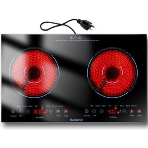 2 Burner Electric Cooktop 110v, 24 Inch Electric Stove Countertop & Built-in, Plug-in Electrics Cooktop, 8 Power Levels & 8 Functions, Touch Control, Safety Lock, Timer, 2000W, Blue