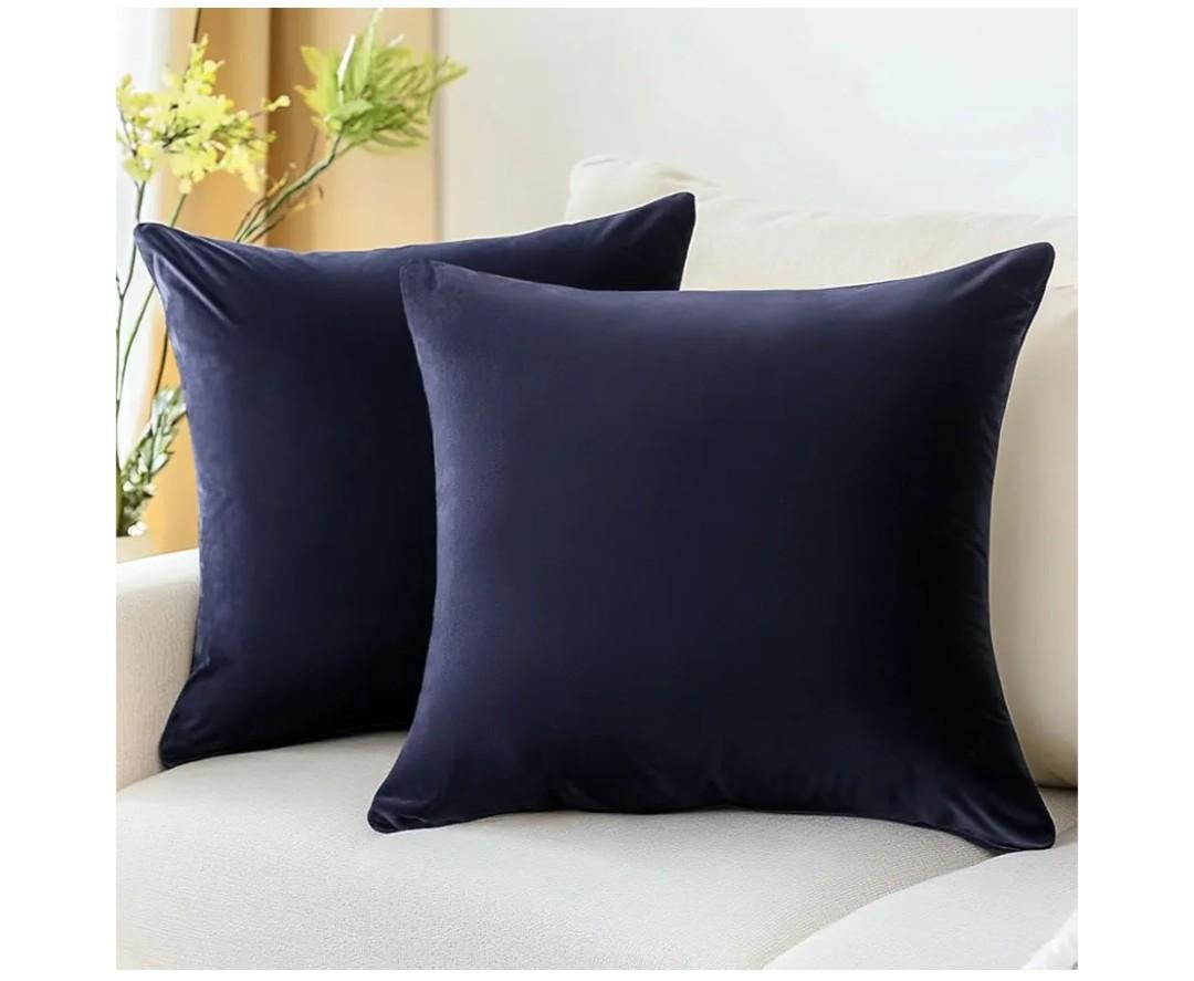 QUORGVES Navy Blue Velvet Pillow Covers 18x18 Inch Set of 2, Soft Solid Decorative Square Throw Pillow Covers, Decor Cushion Covers for Bed Sofa Couch Bedroom Living Room - Dark Blue