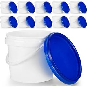 Gerrii 10 Pack White Plastic Bucket with Handle and Lid Food Storage Bucket Containers All Purpose Pail for Multipurpose Paint Water Art Crafts Projects Garage Organization (White, Blue,1 Gallon)