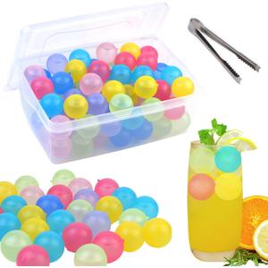 60 Pack Reusable Ice Cube, Plastic Ice Cubes Round for Drinks, Reusable Ice Ball Globe Shape BPA Free, Freezable Ice Balls for Coolers, Whiske, Coffee, Cocktails, Beer 
