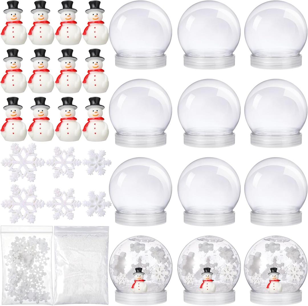Pcs Winter Christmas Plastic Snow Globes Kit Make Your Own Snow Globe Mini Snowman Figurines Mini Resin Snowflakes for Xmas DIY Crafts(White Base)