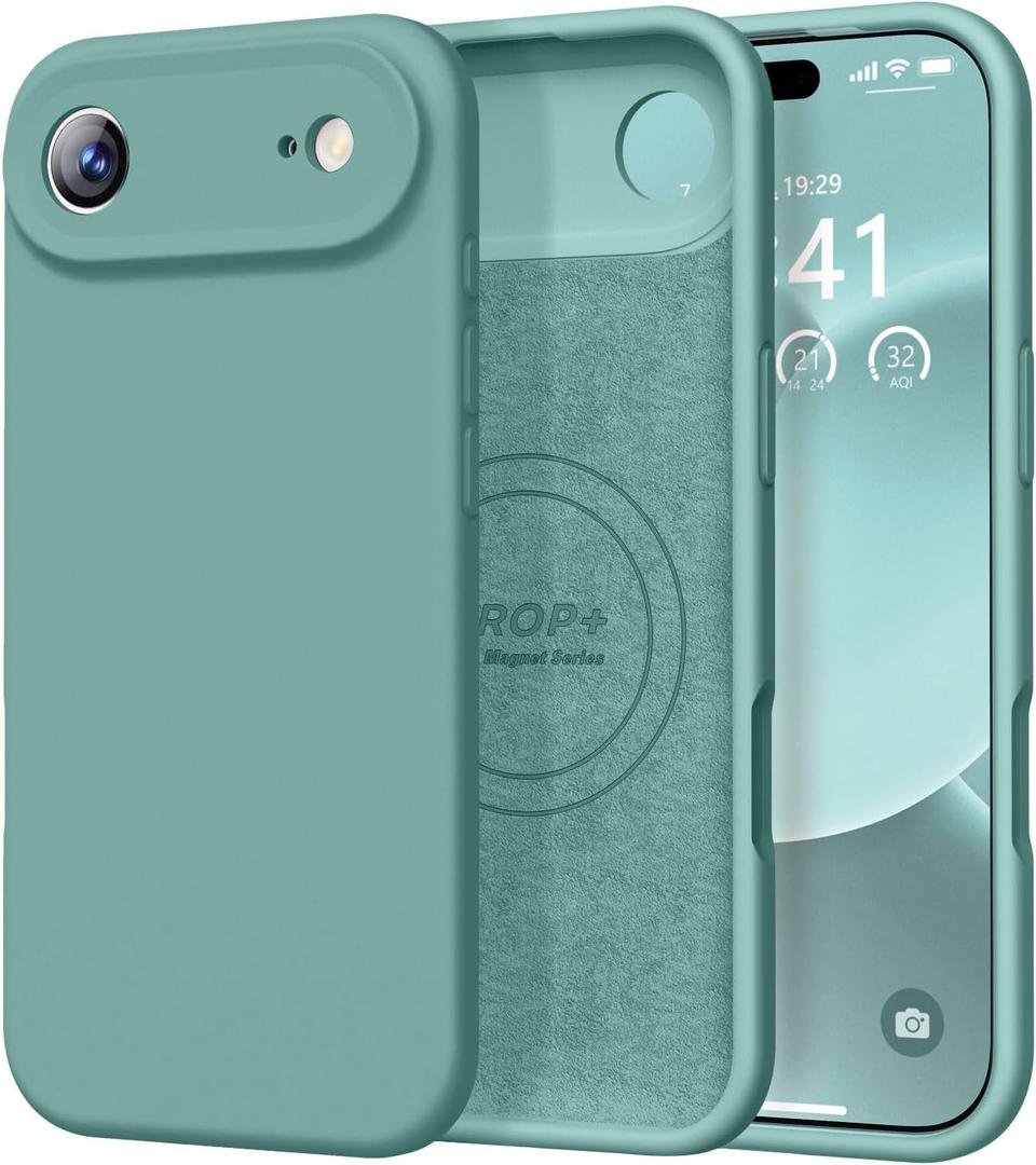 Vooii Magnetic for iPhone Air Case, Compatible with Magsafe (Premium Liquid Silicone) (Integrated Camera Control Button) Anti-Scratch Microfiber Lining for iPhone 17 Air 6.5 inch, Pine Green