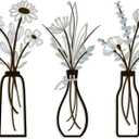 3 Pieces Metal Vase Flowers Wall Arts - Rustic Farmhouse Style Dcor Metal Wall Art Black Minimalist Flower Natural Themed Wall Decors for Home Bedroom Dining Room Housewarming (Brown-Blue, Vase-C)