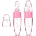 2 Pieces Silicone Baby Spoons Baby Feeding Spoon with Standing Base for Infant 0-24 Months Dispensing and Feeding (Pink)