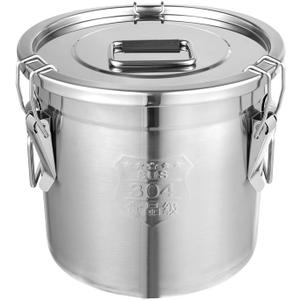 DYNAMI 304 Stainless Steel Airtight Canister for Kitchen, 3.2Gal/405oz Flour Container with Lid and Locking Clamp,10-21Lbs Metal Bucket Food Storage Container for Rice, Flour, Grain, Coffee Bean (12L)