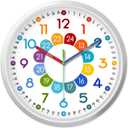 2 x XFM Silent Kids Wall Clock 8 Inch Non Ticking Battery Operated Kids Teaching Clock Colorful Analog Learning Clock Decorative for Kids Room Classroom School