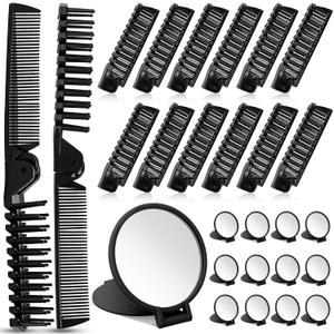 LemonRoad 24 Pcs Foldable Hair Brushes Set 12 Travel Compact Combs Folding Hair Brush 12 Compact Folding Makeup Mirrors for Women Men Homeless Charity Church Christmas Party Gift