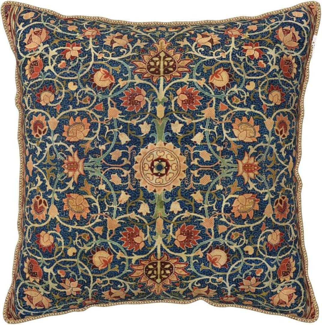 William Morris Vintage Floral Velvet Throw Pillow Covers 18x18 Inch Boho Botanical Art Home Decor Pillowcase Soft Farmhouse Rustic Square Cushion Cover for Bed Sofa Living Room Indoor and Outdoor