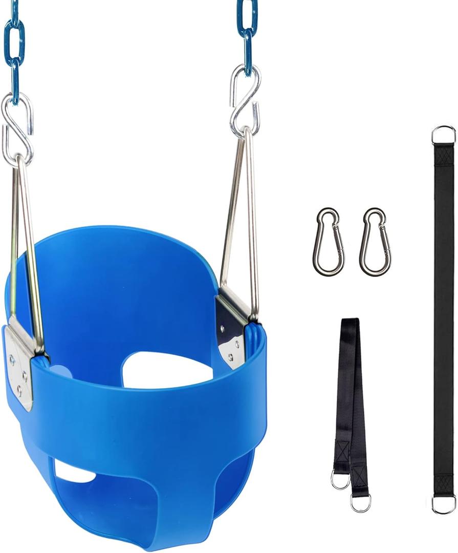 KINSPORY Toddler Swing, 59" Coated Heavy-Duty Iron Chains Baby Swing Outdoor, High Back Full Bucket Infant Seat with Tree Straps for Swing Sets Backyard Outdoor Indoor (Blue)