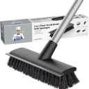 MR.SIGA Floor Scrub Brush with Long Handle, 2 in 1 Scrubber and Squeegee for Cleaning Bathroom, Patio, Garage, Wall, Tile with Stiff Bristles