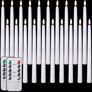 Tuanse 20 Pack White Flameless Taper Candles Flickering Bulk Long LED Advent Candlesticks Battery Operated with Remote and Timer 3D Realistic Wick Lights for Wedding Valentines Window Decor(10.83")