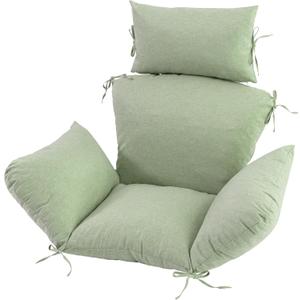 Egg Chair Cushion with 8 Securing Straps, Water-Repellent & Fade-Resistant Faux Linen, Removable Cover, Replacement Cushion for Most Single Outdoor Hanging Swing Egg Chairs Sage Green
