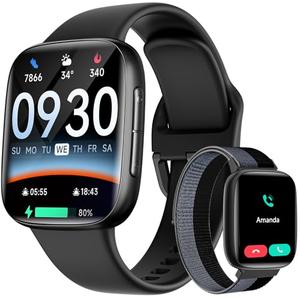 Smart Watch for Men Women, 1.85" AMOLED Ultra-Clear Screen Smartwatch Compatible iPhone/Samsung/Android, 100+ Sport Modes Fitness Tracker with Heart Rate/SpO2/Sleep Monitor 3ATM Waterproof, 2 Bands