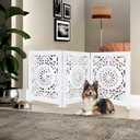 Lightnpro Wooden Dog Gate - Adjustable Freestanding Foldable Pet Safety Barrier for Indoor Use, Stylish Extra-Wide Fence for Dogs & Small Pets, Ideal for Stairs & Doorways - 24x54 Inch Antique White